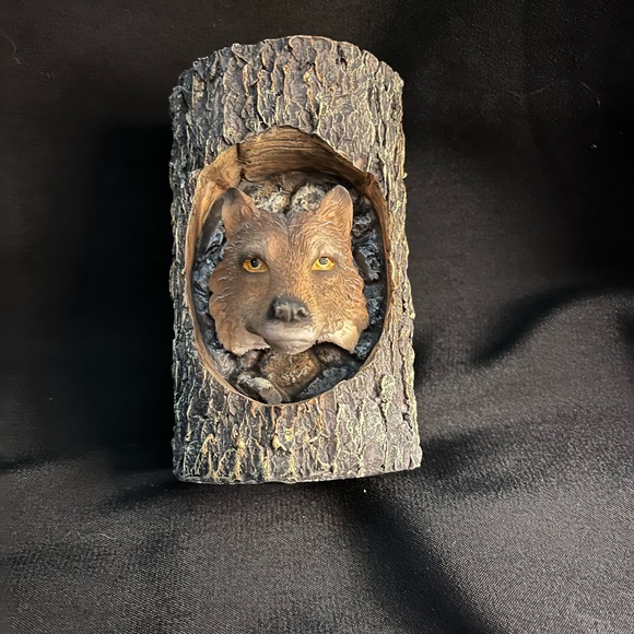 UNIQUE WOOD FOX HEAD CANDLE HOLDER - Picture 2 of 9